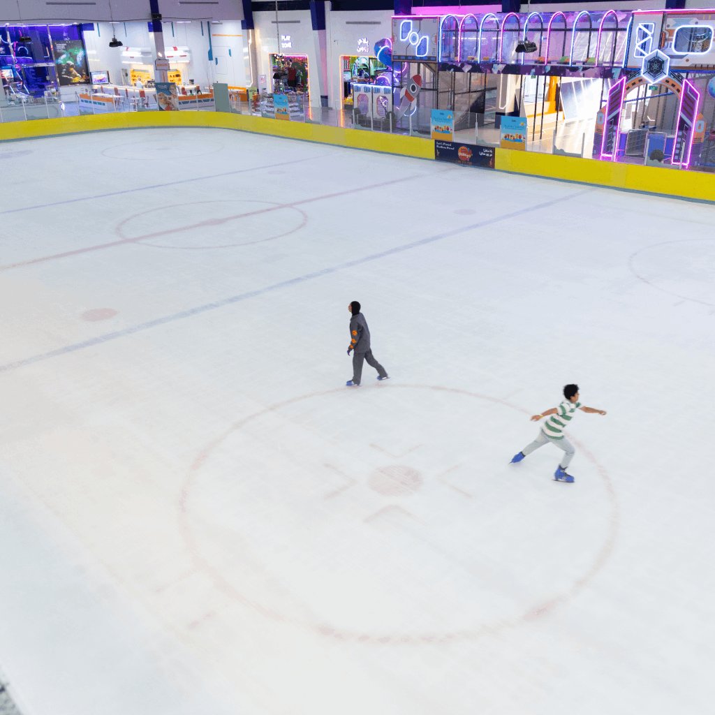The ice rink at FunZone Al Qurm with the play zone behind