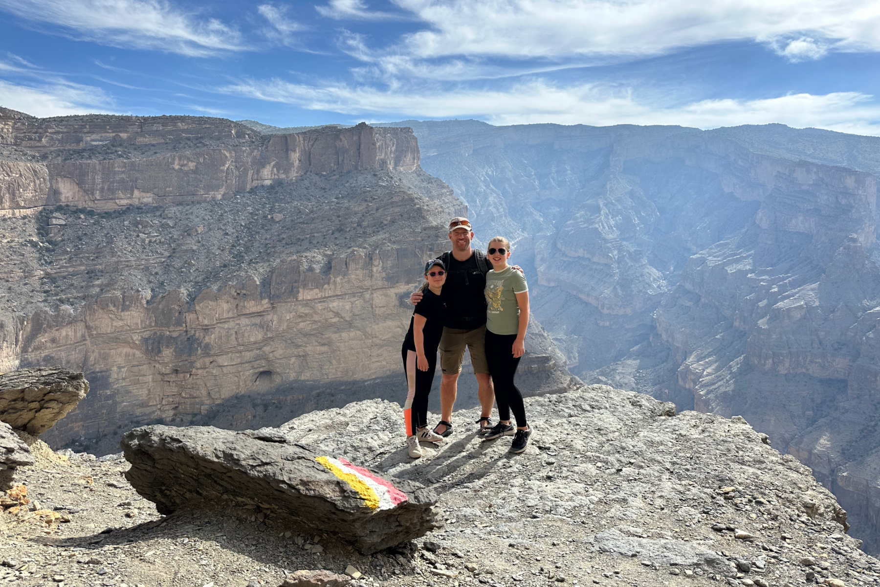 Family hiking on the Jebel Shams Balcony Walk