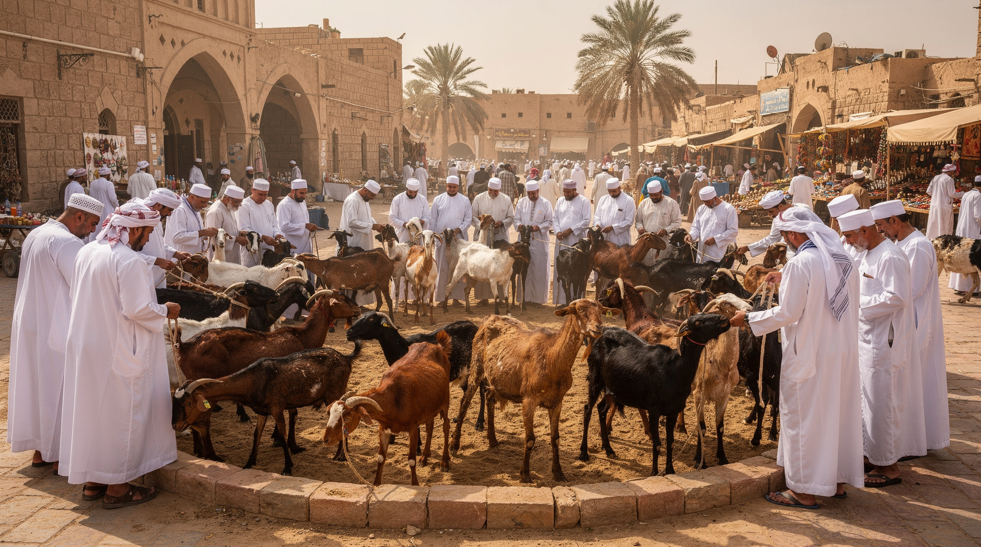 Friday goat market crowd at Nizwa Souq
