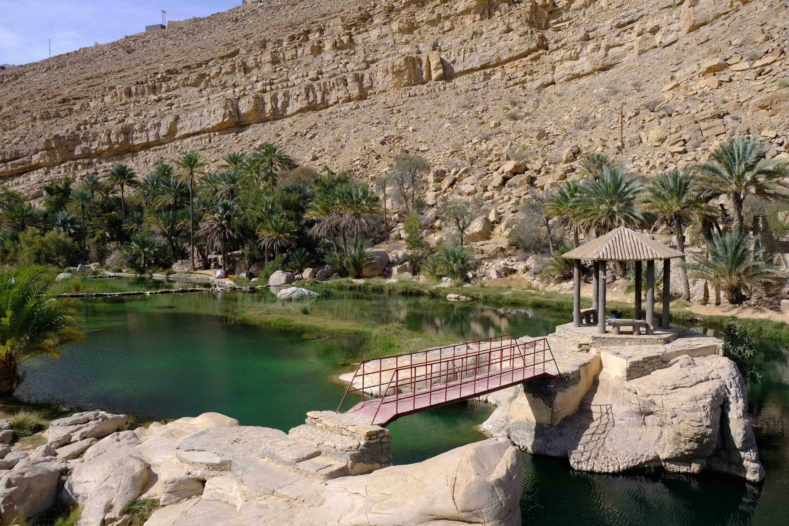 Emerald pools and limestone canyon at Wadi Bani Khalid