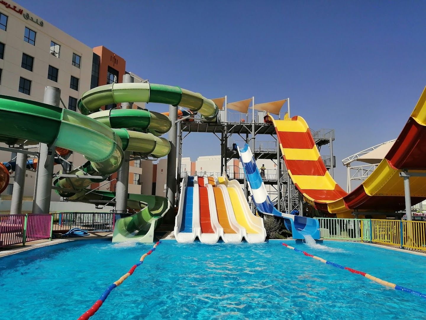 The slide towers and racer lanes at Wadina Water Park