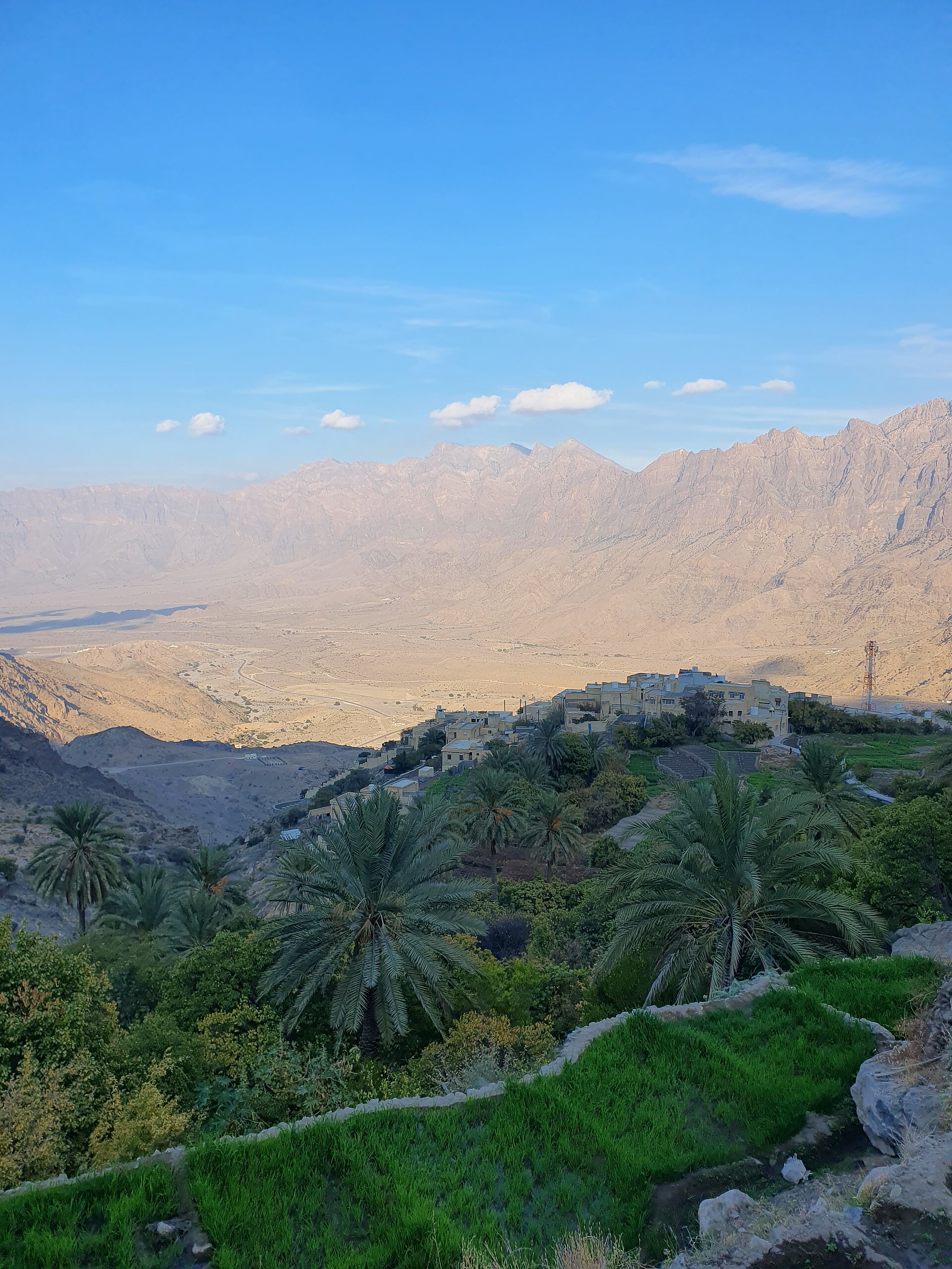 Terraced stone houses and gardens of Wakan village clinging to the mountainside